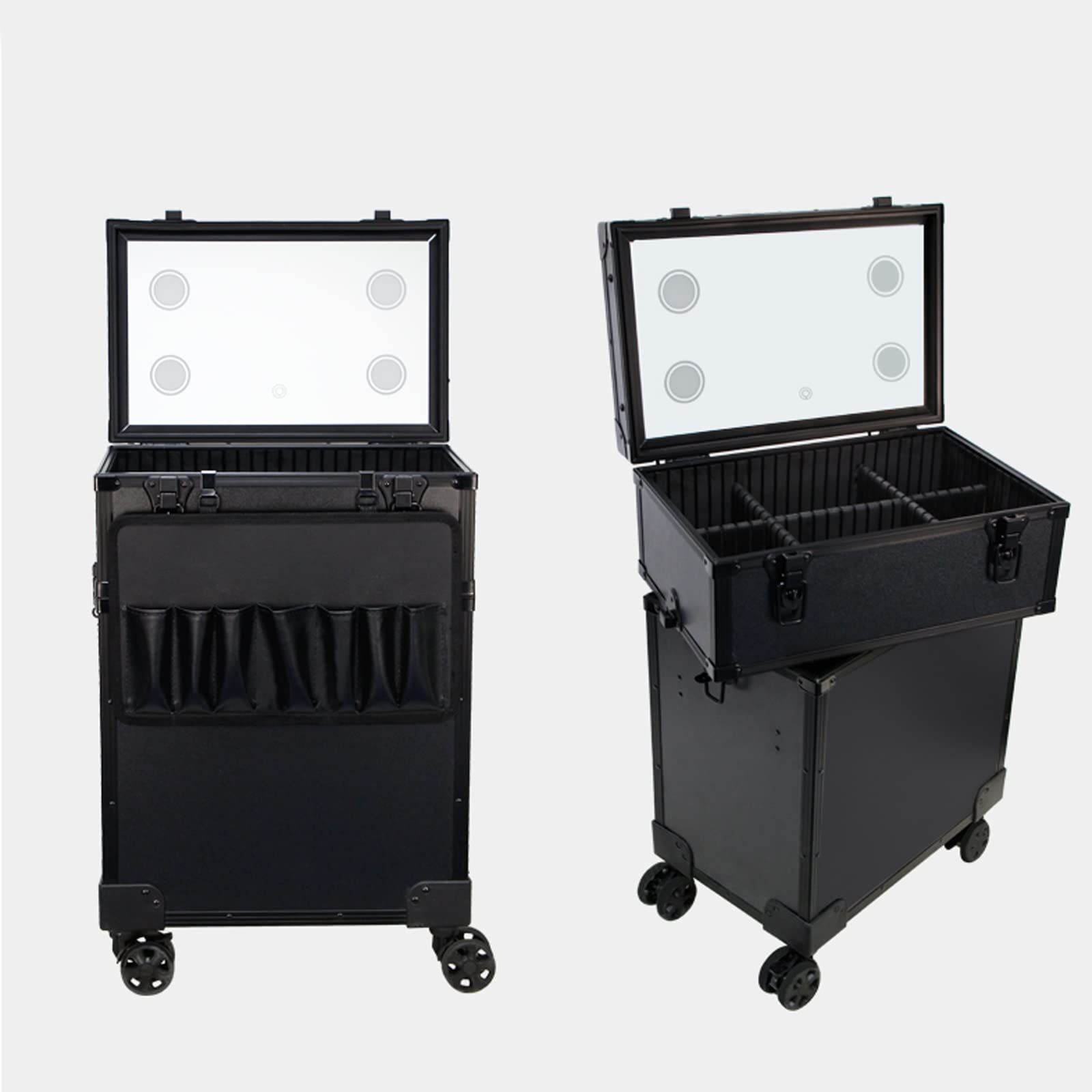 Bagaż Kosmetyczki Kosmetyczne Pociąg Walizki Rolling Makeup Case Profesjonalny Makijaż Pociąg Case Makijaż Artysta Organizator Podróżny, Kosmetyczka ze światłem LED, Kombinacja Make-up C