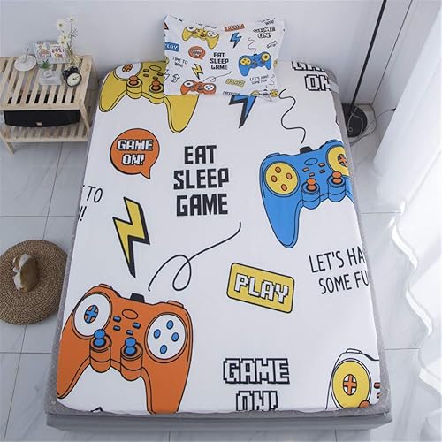 Miniatura 8 de Sábanas de videojuegos tamaño individual, 2 piezas, 1 sábana bajera con 1 funda de almohada, coloridos controladores de juegos, sábanas suaves para