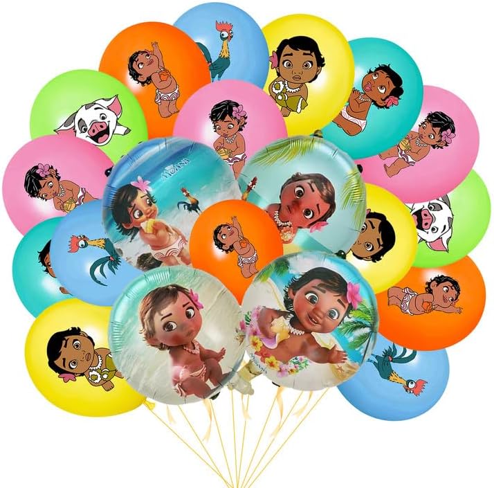 El juego de globos Moana incluye 48 globos de látex Moana Baby de 12 pulgadas y 4 globos de aluminio Moana Baby para niñas, suministros de fiesta de