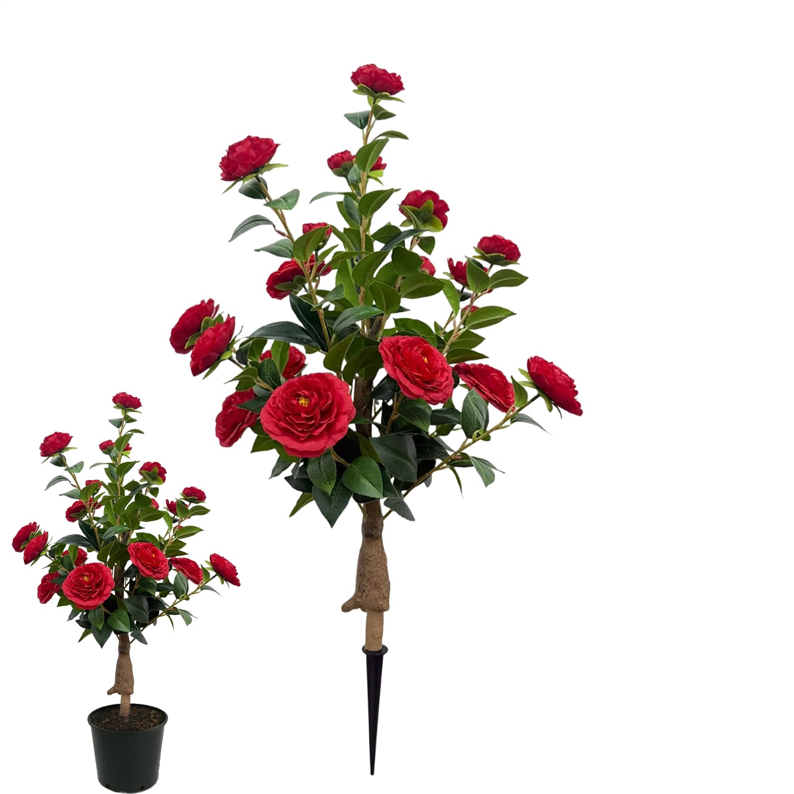 Árbol artificial de camelia realista con estacas para suelo decorativo de interior y exterior