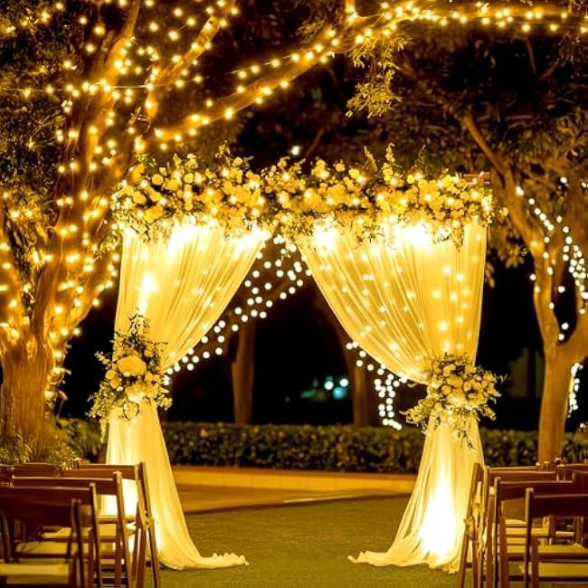 Brightown Solar String Lights Outdoor Waterproof, 9.8Ft 120 LED Garden Decor with 8 Modes, Solar Cluster Twinkle Lights for Yard, Fence, Balcony, Party, Outdoor Decor (Warm White)