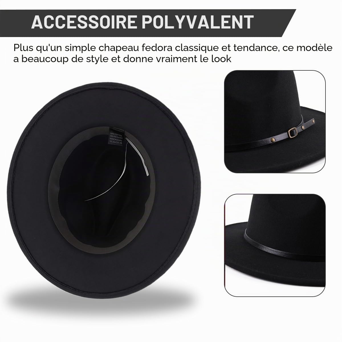 ericotry Chapeau Fedora Classique Unisexe en Laine mélangée avec Boucle de Ceinture à Large Bord pour Homme Femme fête de Mariage Spectacles de Talents et Usage Quotidien