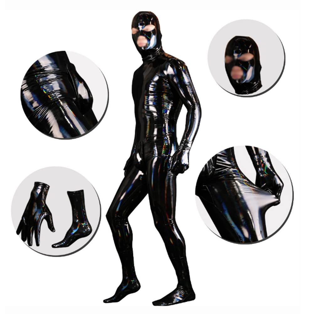Sexy Uomo Latex Wet Look Catsuit Pelle Verniciata Bundle Installa Tutto Compreso