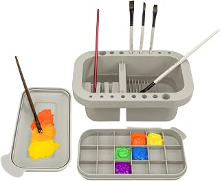 MyLifeUNIT Paint Brush Cleaner Organizer with Palette & Holder for Acrylic Watercolor Brushes (Grey)