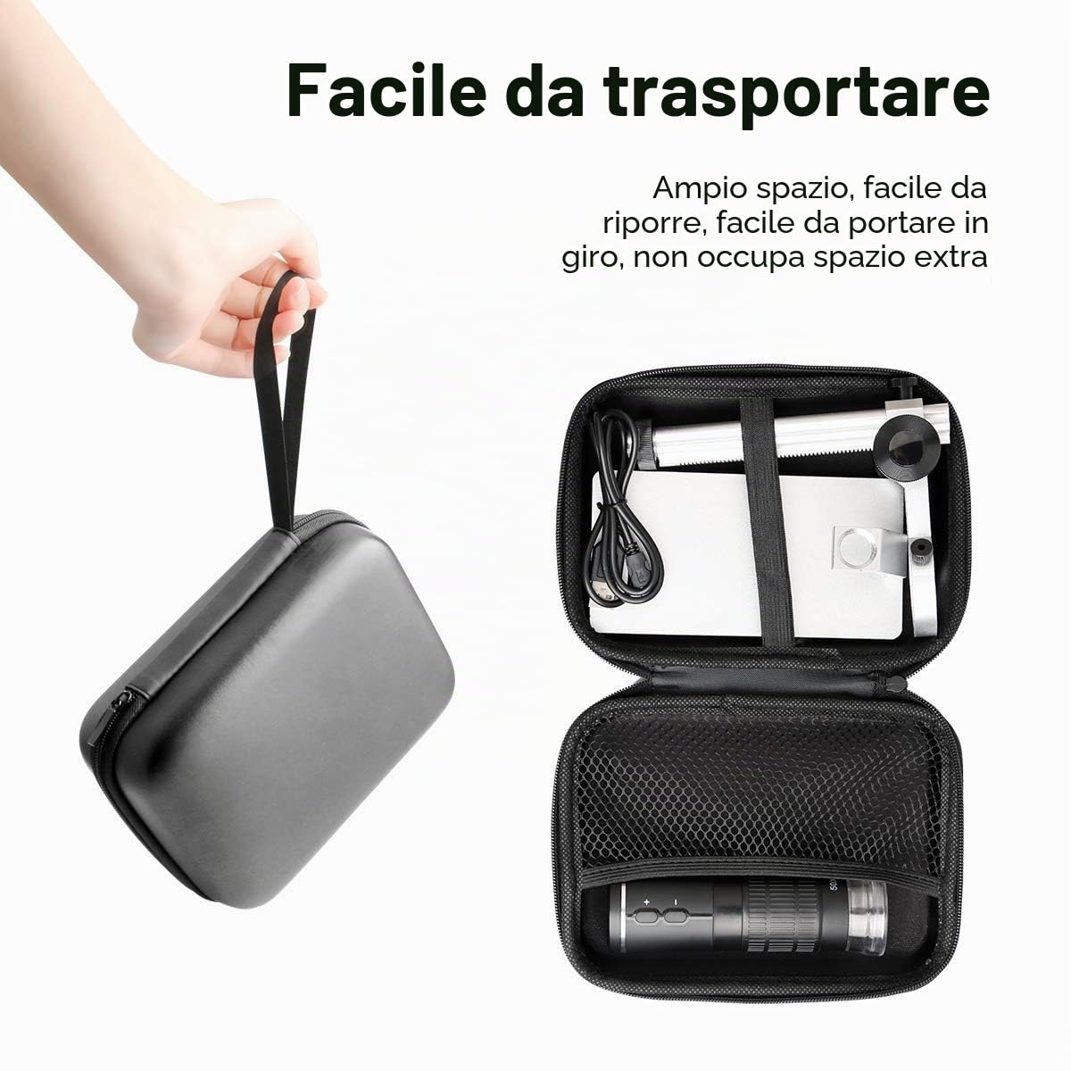 Microscopio digitale WiFi per iPhone Telefono Android Mac Windows, Registrazione video HD 1080P Ingrandimento 50-1000x, Fotocamera portatile per microscopio con borsa per il trasporto