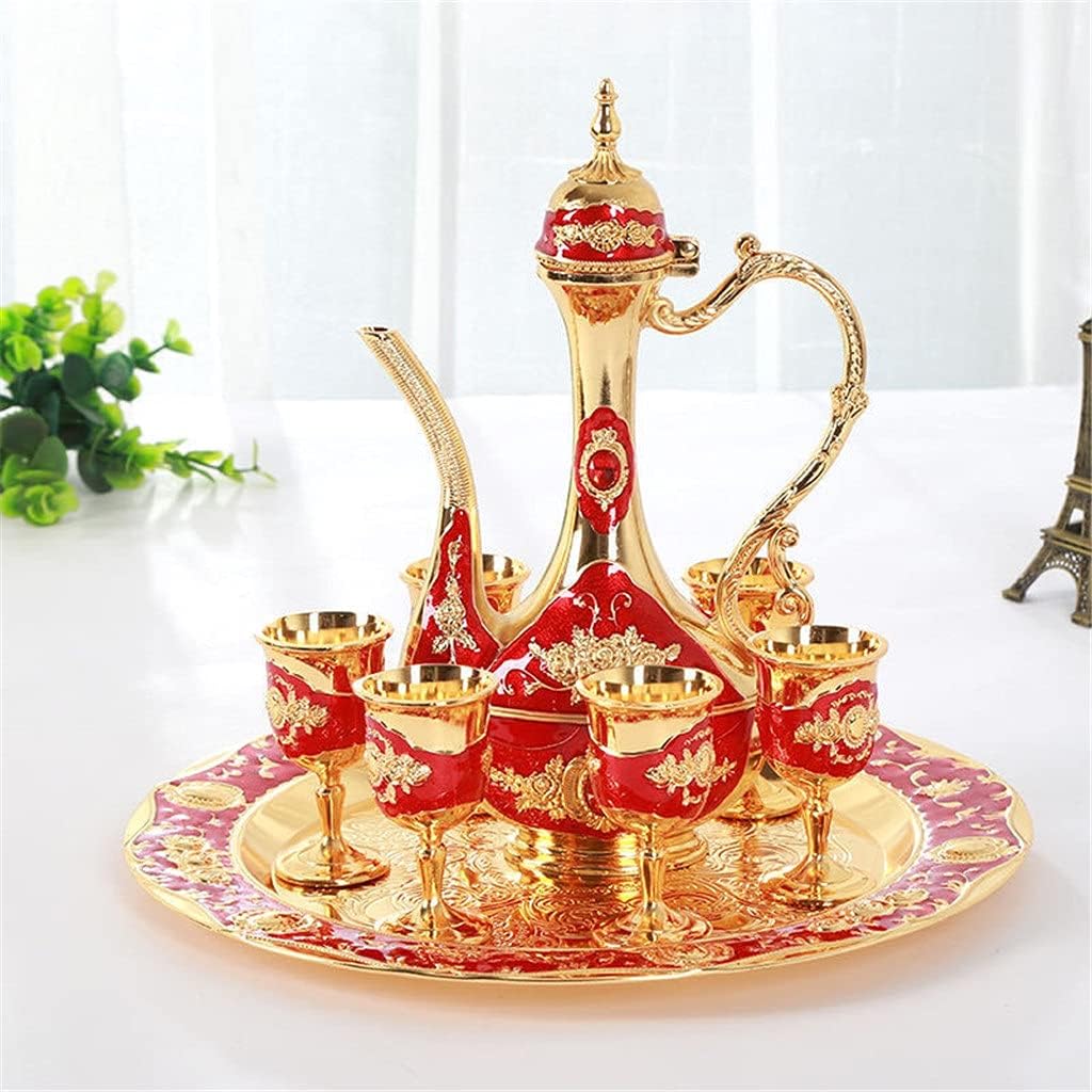 Metal Wine Set European-Style Small Number Rose Pattern Liquor Set Wine Set European-Style Flagon Set (Color : C) (C)