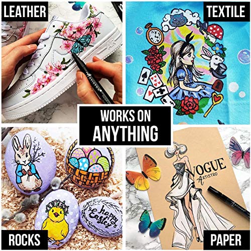 Artistro 16 Acrylic Paint Pens Brush Tip And 5 Black Acrylic Paint Pens Extra Fine Tip, Bundle For Calligraphy, Scrapbooking, Brush Lettering, Card Making, Sketching, Rock Painting, Ceramics #TOP6