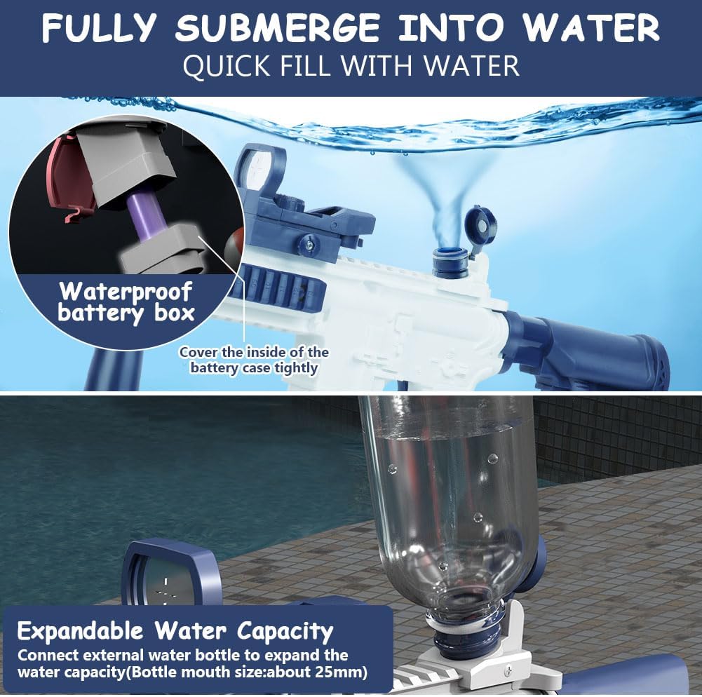 OSDUE Electric Water Gun for Adults, Automatic Squirt Guns Long Range Blaster Up to 32 FT Outdoor Party Shooting Game Toy can Hold Water Bottles Ideal Summer Gift for Pool Beach Activities