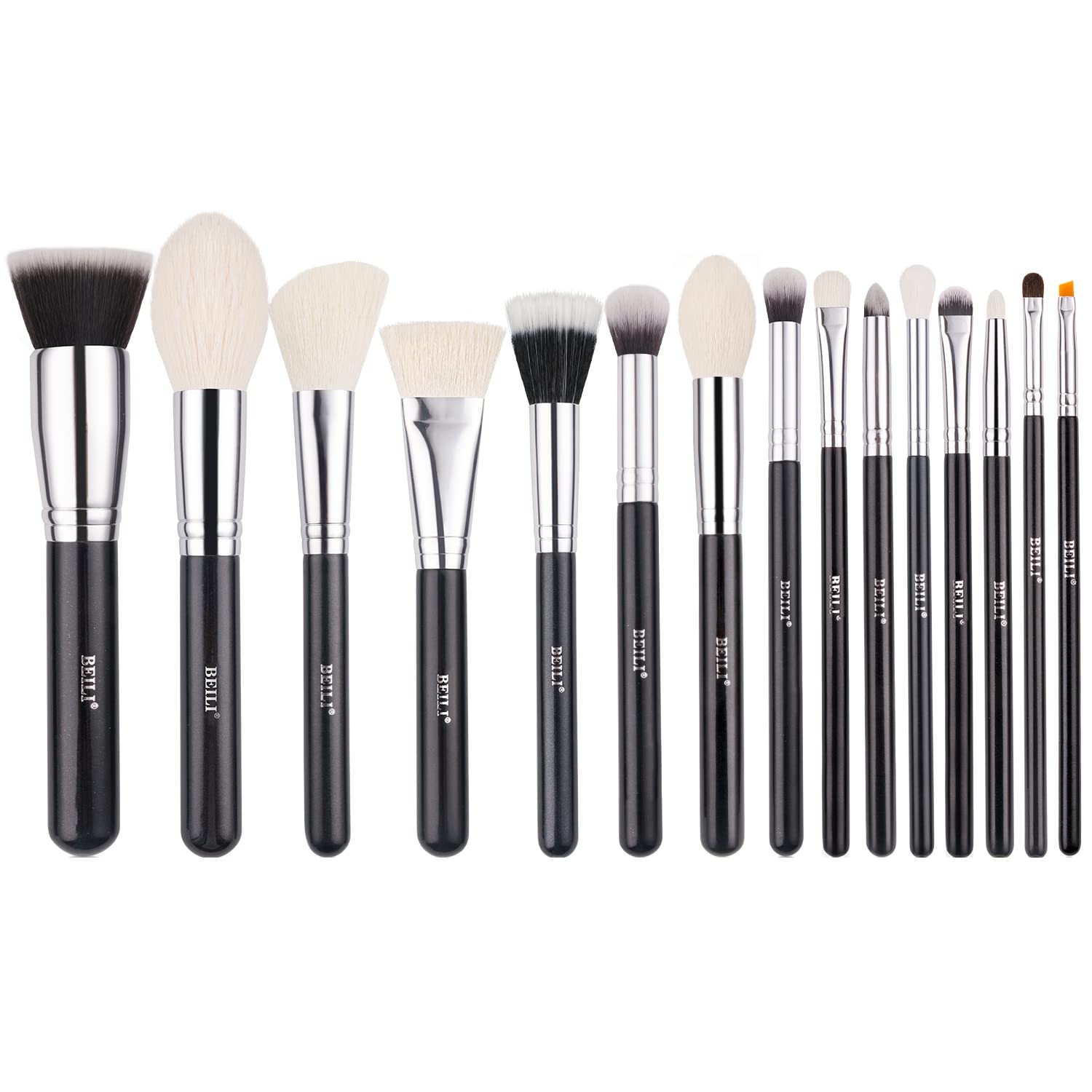 BEILI 15pcs Professional Makeup Brush Set Natural Goat Fiber Premium Synthetic Kabuki Foundation Face Powder Concealer Eye Shadow Blending Eyeliner High-end Beauty Make Up Brush Tools Kit