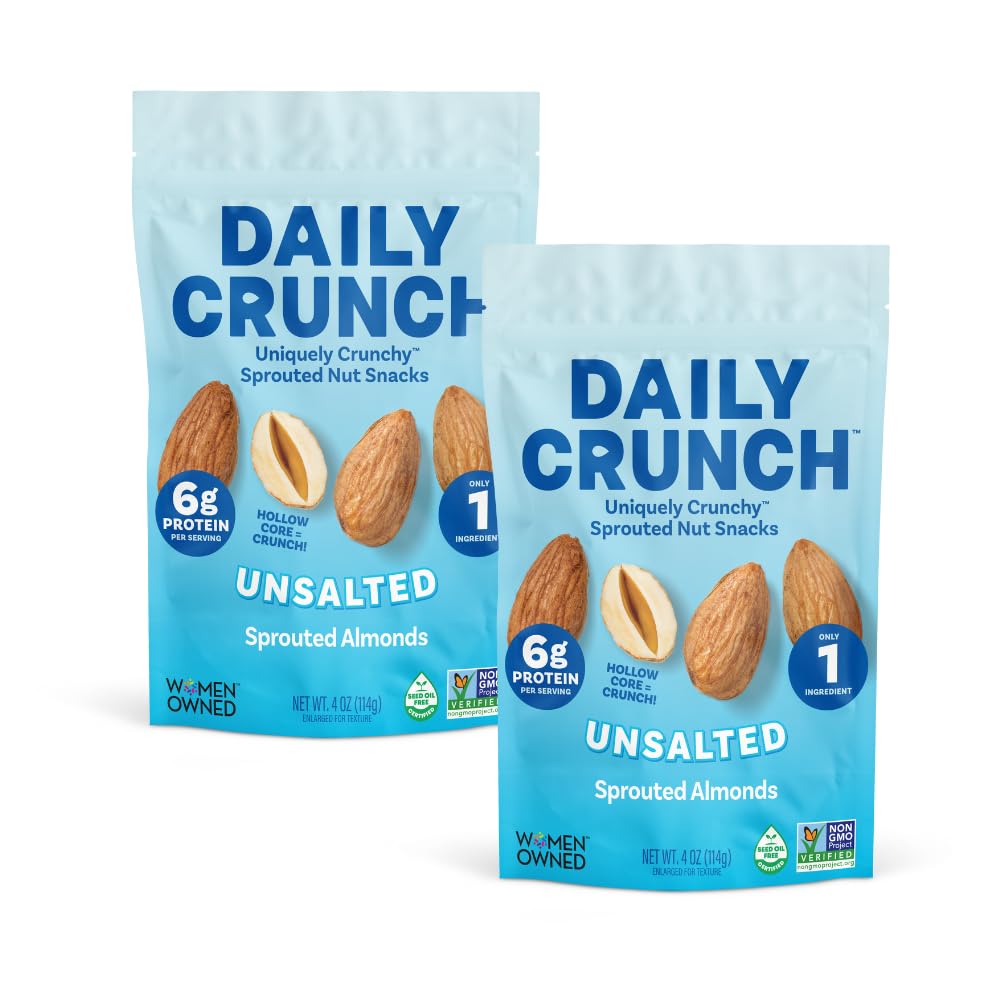 Daily Crunch Sprouted Almonds and Dehydrated nuts for a Unique Crunch, Keto Friendly, Non-GMO Zero Seed Oils, Gluten Free 4oz (2 Pack, Original)
