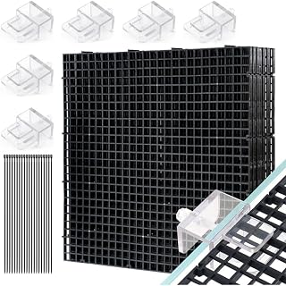 LINLAN Fish Tank Anti-Jump Set, Aquarium Lid, 8 Pieces 5.9x11.8in/15x30cm Plastic Grid with 6 Brackets and 20 Cable Ties, Cover for Rimless Aquarium(White)