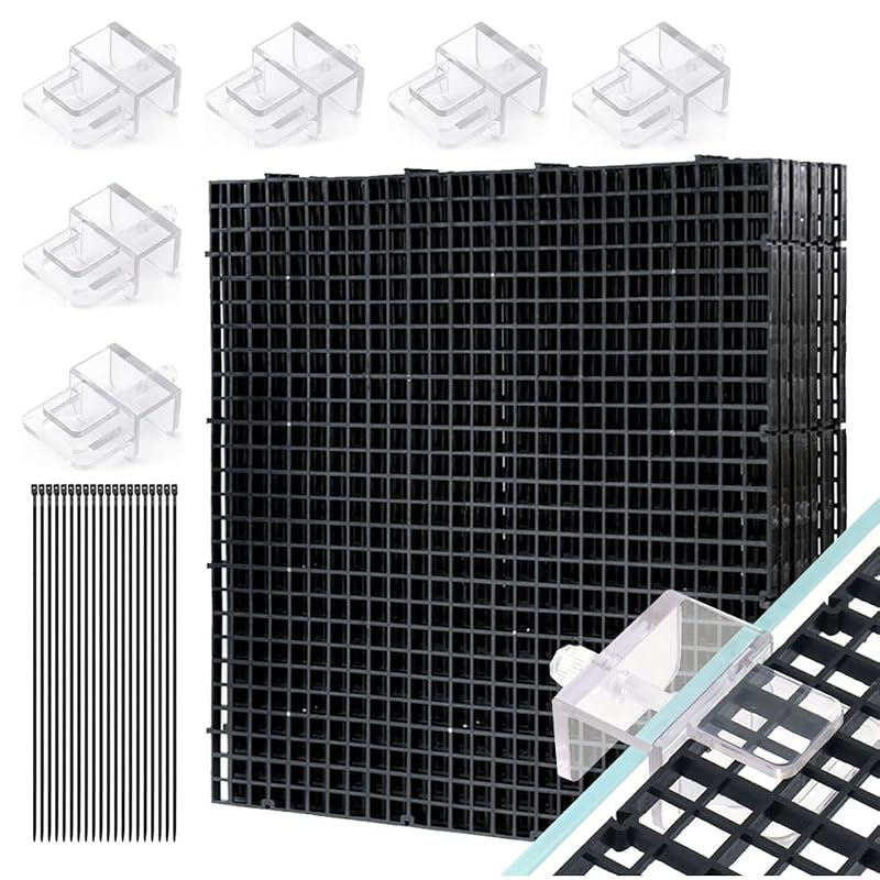 Tampa para Aquário com Grade Plástica Ajustável LINLAN L036, 8 Peças de 15 x 30 cm com 6 Suportes e 20 Abraçadeiras