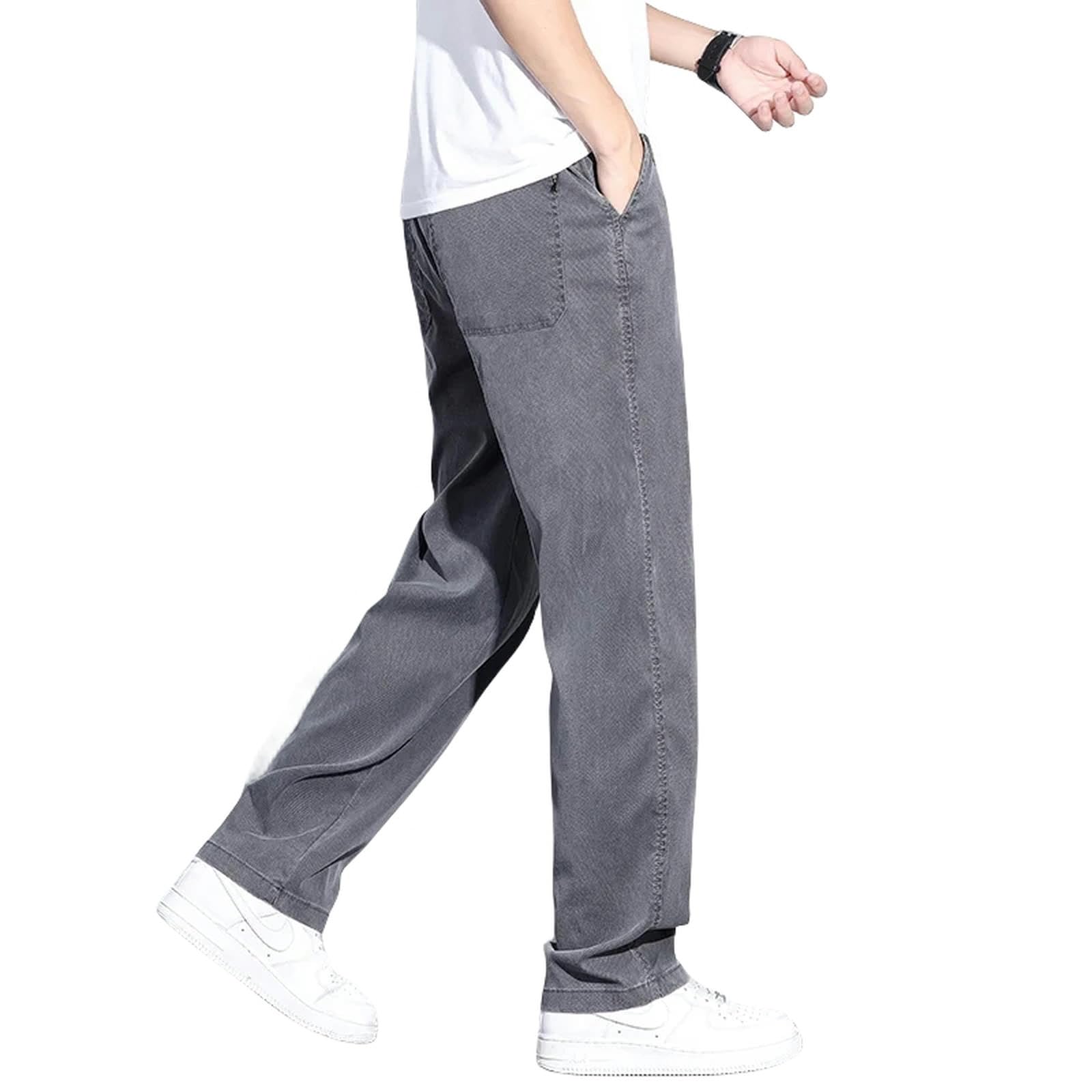 Jeans Uomo Larghi Jeans in Tessuto Lyocell Jeans Elastico in Vita Sciolto Pantaloni di Denim Dritto Maschio Plus Size