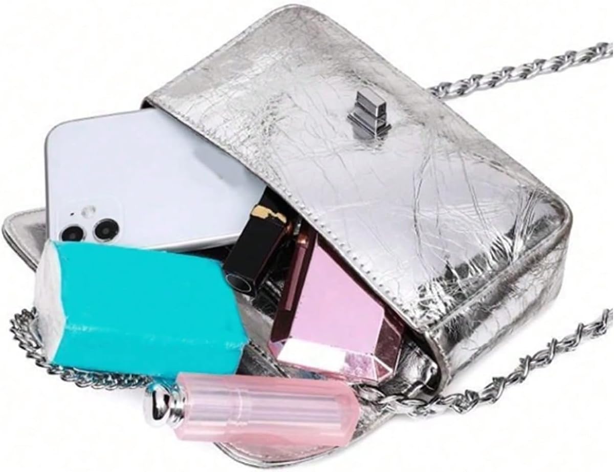 SweatyRocks Women's Metallic Mini Crossbody Bags Flap Shoulder Purse with Chain Strap - Image 4