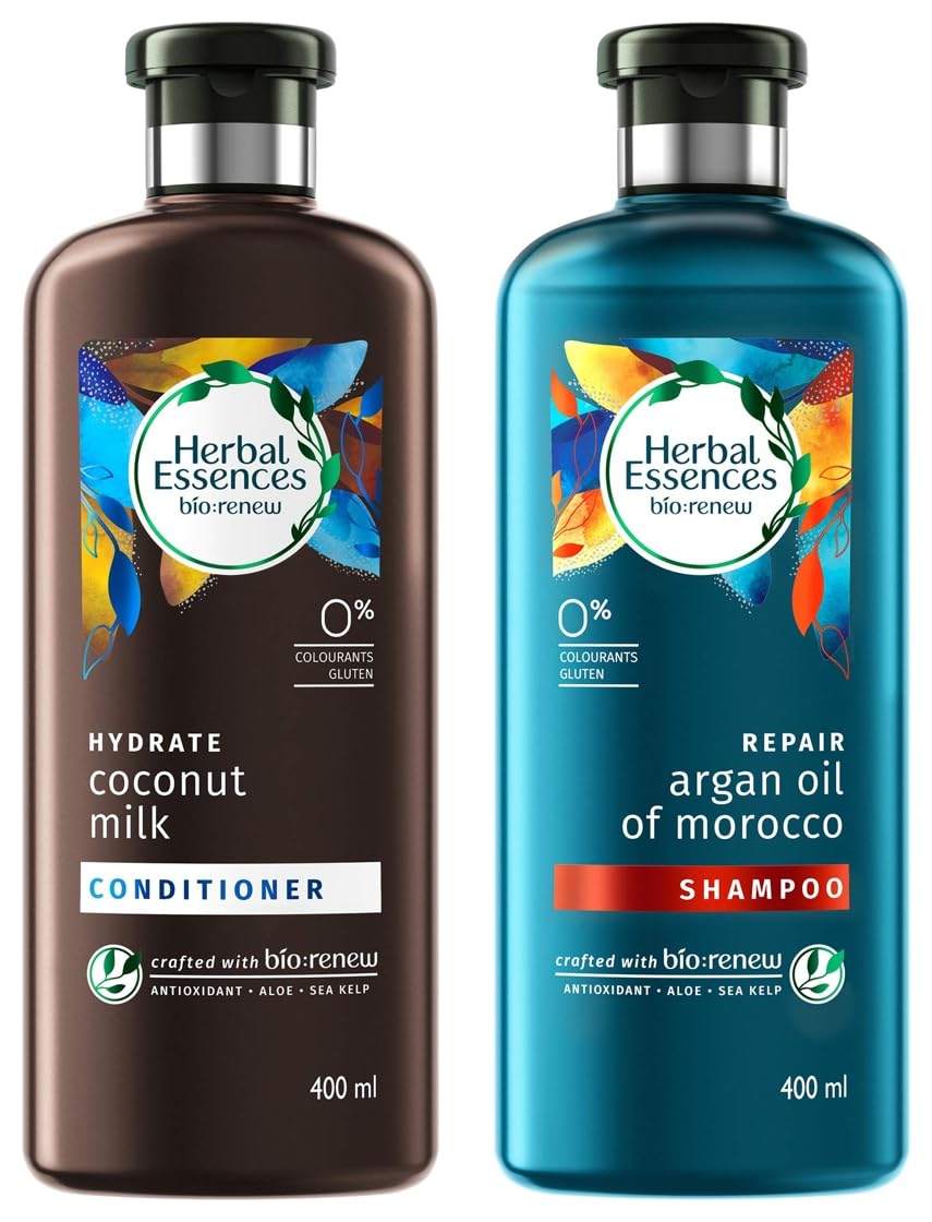 Herbal Essences bio:renew Coconut Milk CONDITIONER, 400ml | No Parabens No Colourants & Herbal Essences bio:renew Argan Oil of Morocco SHAMPOO, 400ml