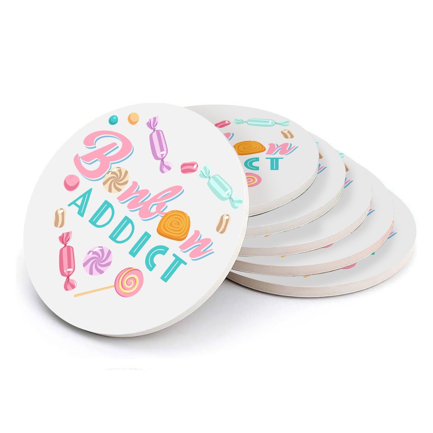 Sous verre ronds en céramique Bonbon Addict par lot de 6 pièces de 108 mm