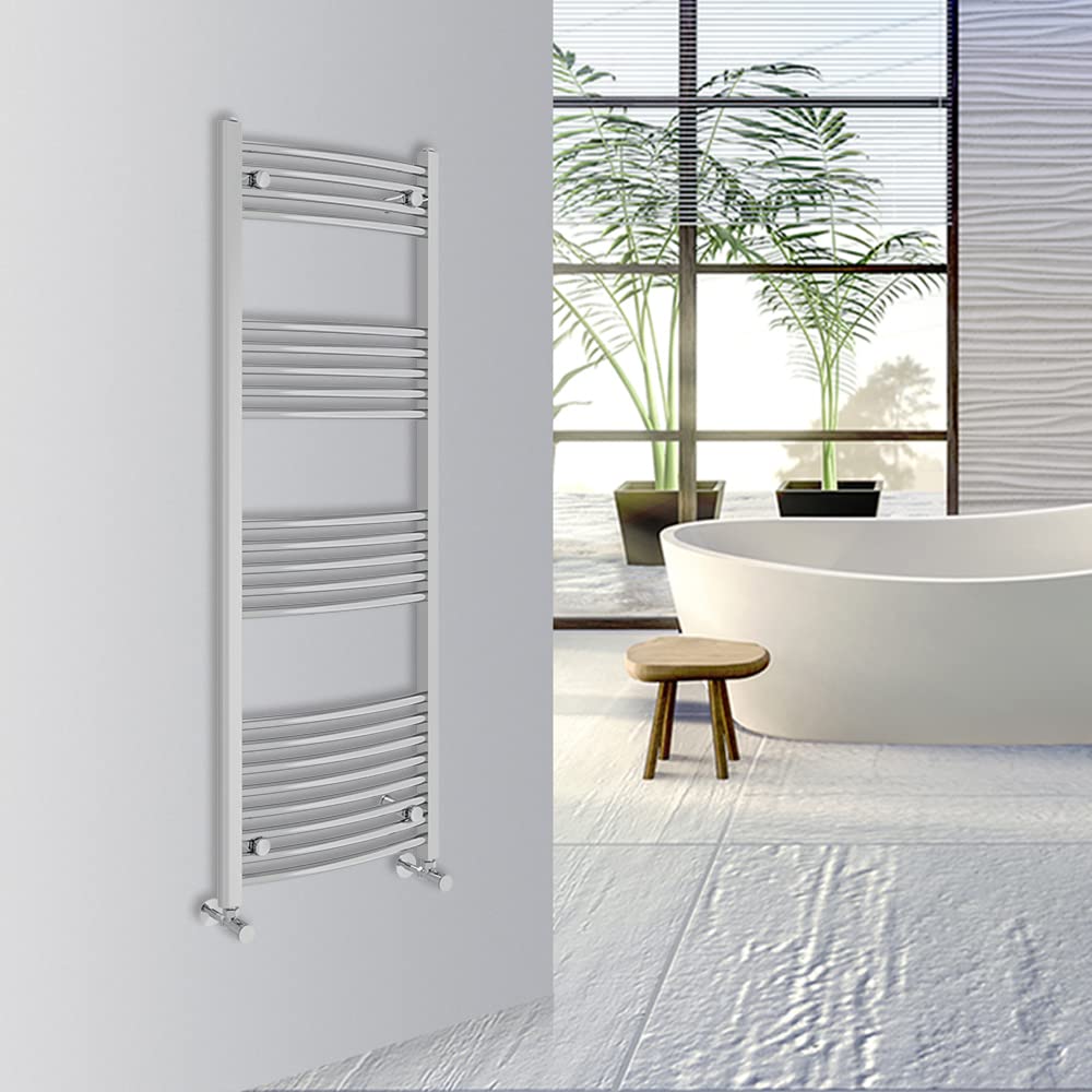 Warmehaus Chrome Curved Bathroom Heated Towel Rail Warmer Radiator Central Heating 1400X500mm