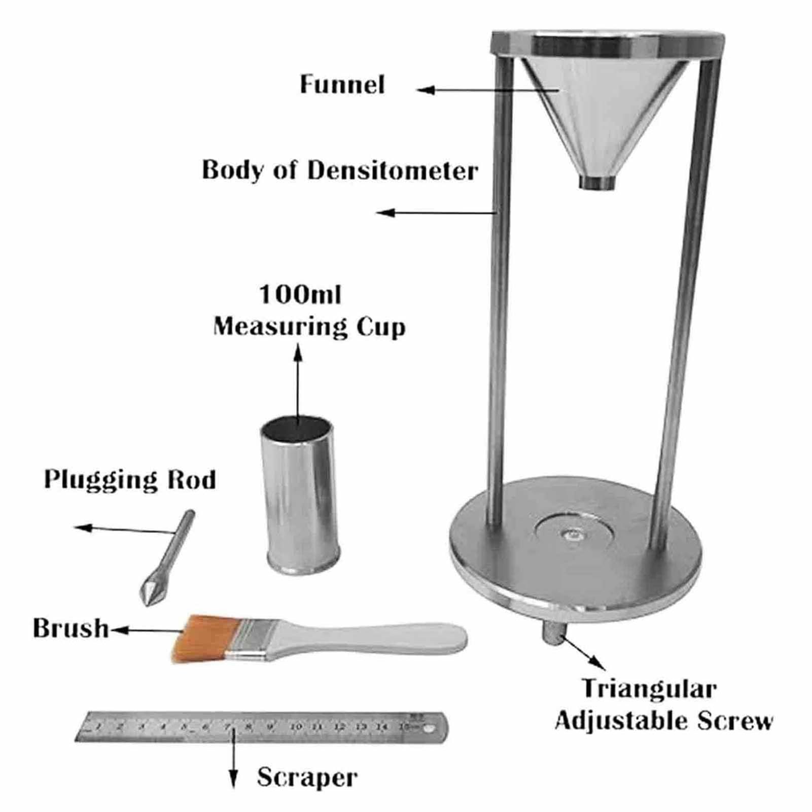 This Bulk Density Tester, Stainless Steel Powder Analyzer with Precision Funnel for Metal and Nonmetal Powder Testing, 100ML Capacity