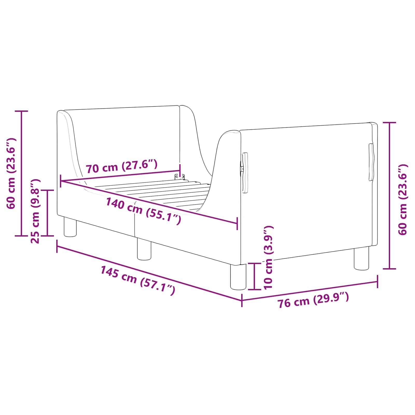 vidaXL Stelaż łóżka dla malucha z oparciem ciemnoszary 70 x 140 cm
