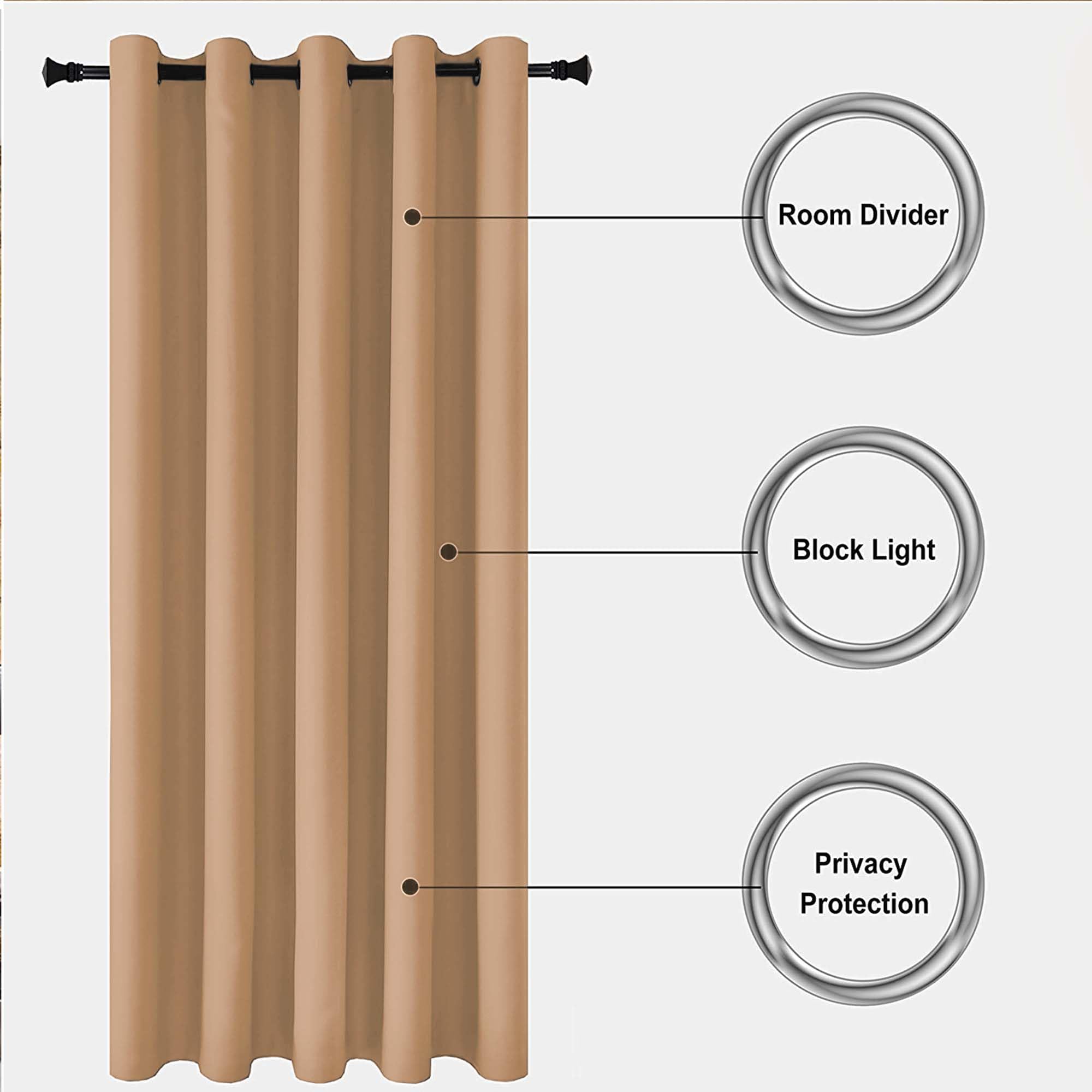 Yorkshire Bedding Blackout Curtain Ring Top 66 x 84 Inch Thermal Insulated Readymade Beige Door Curtains, 1 Panel + 1 Tieback - Image 4