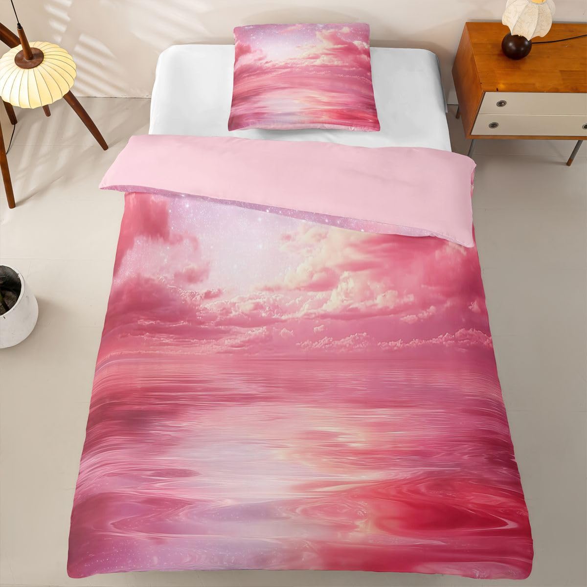 Homewish Rosa Himmel Bettwäsche Set 135x200 4teilig
