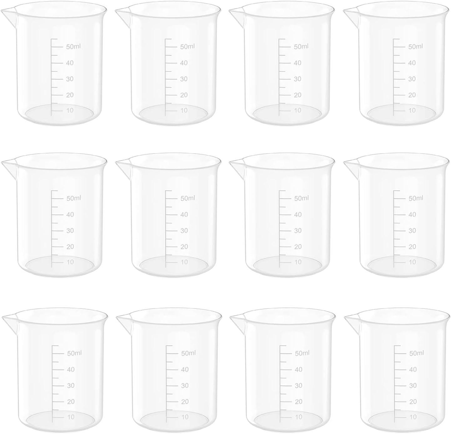 1.7 Oz Transparent Lab Measuring Cup, 50ml Plastic Beaker Cups, for Science Experiment, Liquid Measuring, 24 Pcs