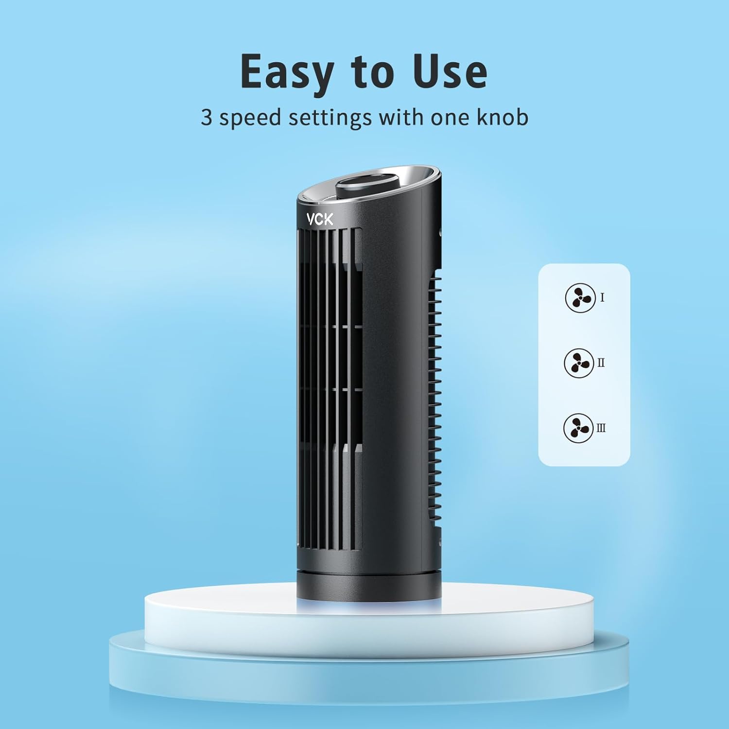 VCK Tower Fan, 13 Inch Oscillating Fan with 3 Speeds, 80° Oscillation Desk Table Fan, Quiet Cooling, Personal Small Bladeless Fan for Bedroom Home Office Desktop
