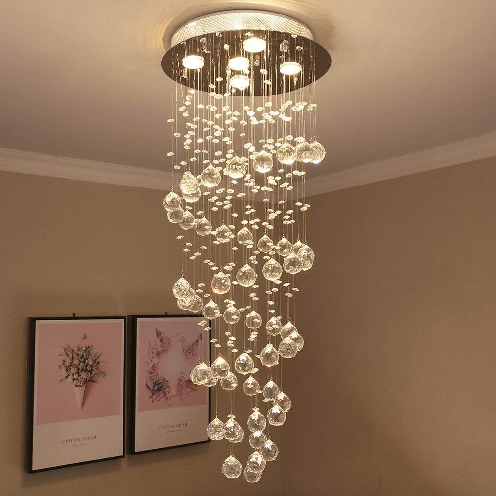 CRYSTA WORLD K9 Crystal Chandelier Modern Light Fixture(Warm White) (Design 35) L12/W12/H84