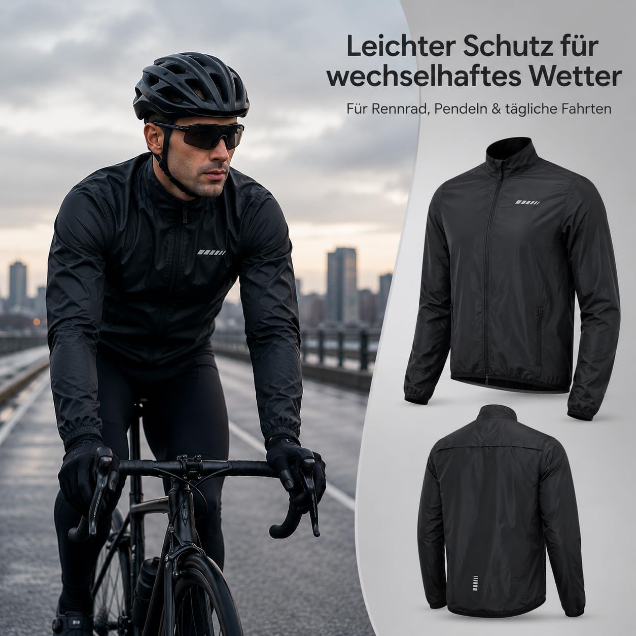 Przewalski Fahrradjacke Herren, Windbreaker Herren Reflektierend Wasserabweisend Atmungsaktiv für Laufen und Radfahren