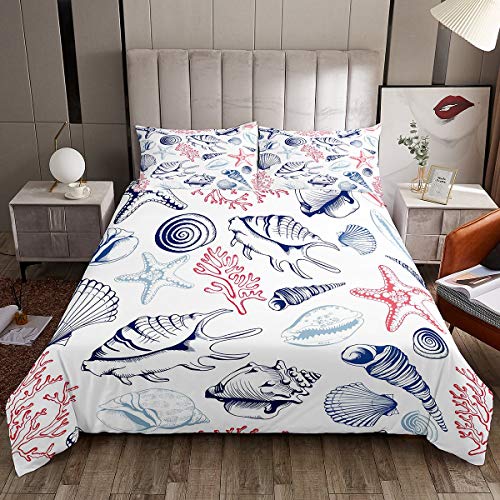 Beach Starfish Duvet Cover Ocean Shell Conch Bedding Set for Boys Girls Kids Room Marine Creature Themed Decor Comforter Cover Marine Sealife Bedspread King Size With 2 Pillow Case