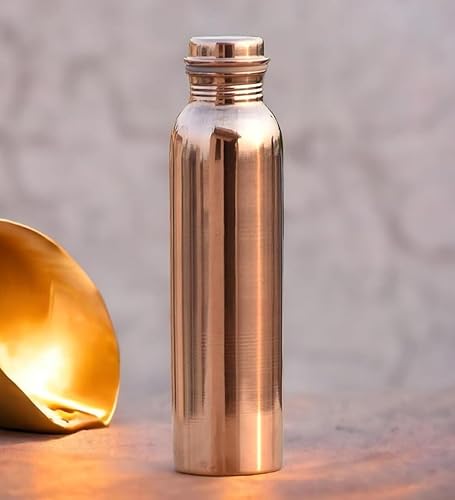 Botella de agua de cobre (34 onzas33.8 fl oz) Botella de agua de cobre 100% puro para beber, resistente, a prueba de fugas y probada en laboratorio,
