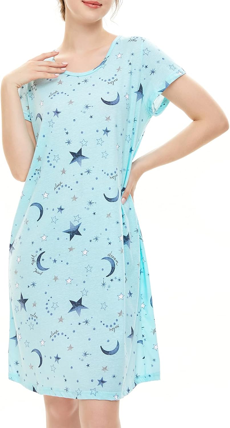 American Trends Nightgowns for Women Cotton Night Shirts Short Sleeve Night Gown Dress Casual Pajamas Soft Sleepwear - Image 2