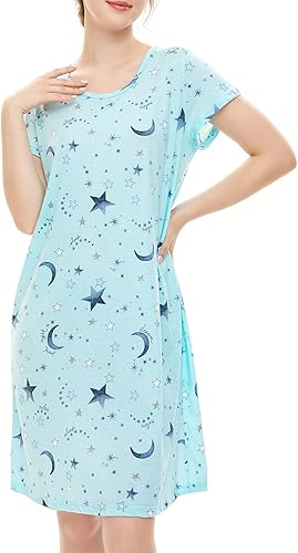 Miniatura 2 de American Trends Camisones para mujer, de algodón, de manga corta, vestido de noche, casual, pijama suave, ropa de dormir