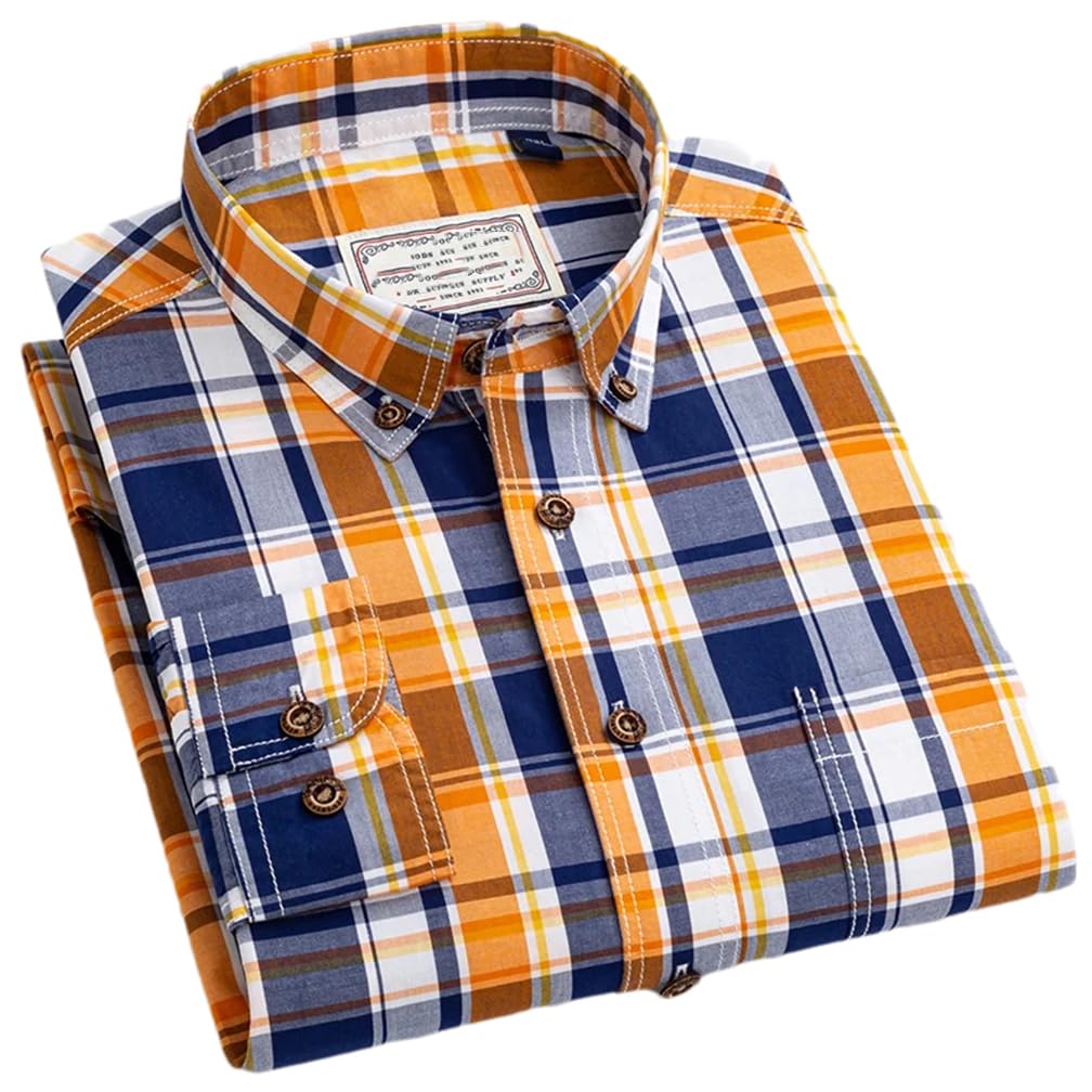 Adhdyuud Camisas casuales 100% algodón a cuadros para hombre, camisa suave de manga larga clásica a cuadros