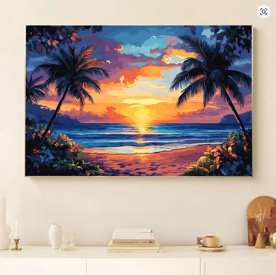 Pintar por numeros adultos playa atardecer-3 kit diy con pinceles y pigmento 3