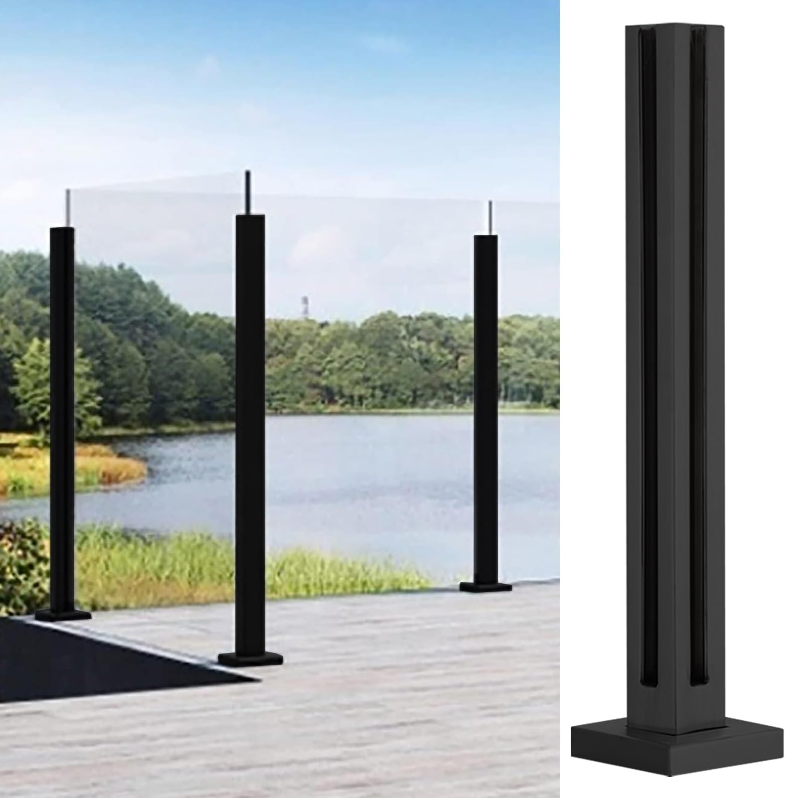 Poteaux de clôture en acier inoxydable noir pour barrière extérieure et décoration jardin