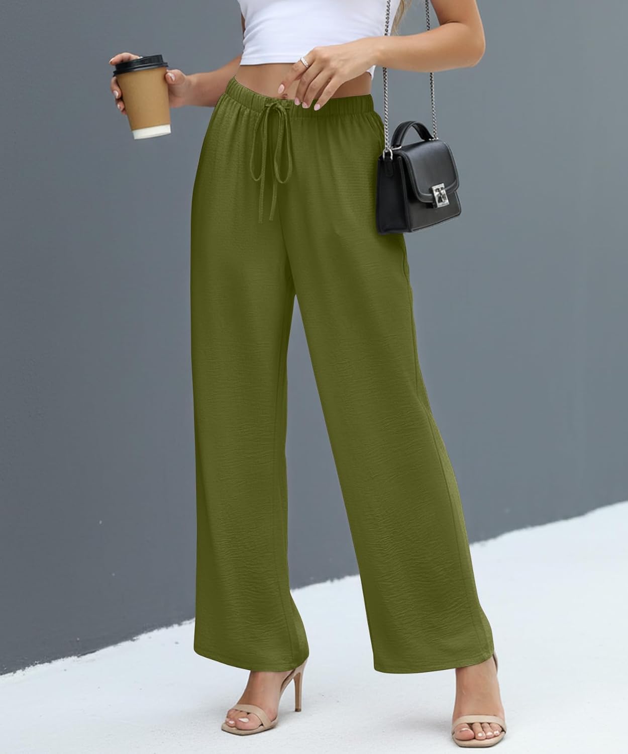 NILOUFO Women Summer Casual High Waist Wide Leg Pants Fashion Lightweight Flowy Boho Beach Palazzo with Pockets - Image 3