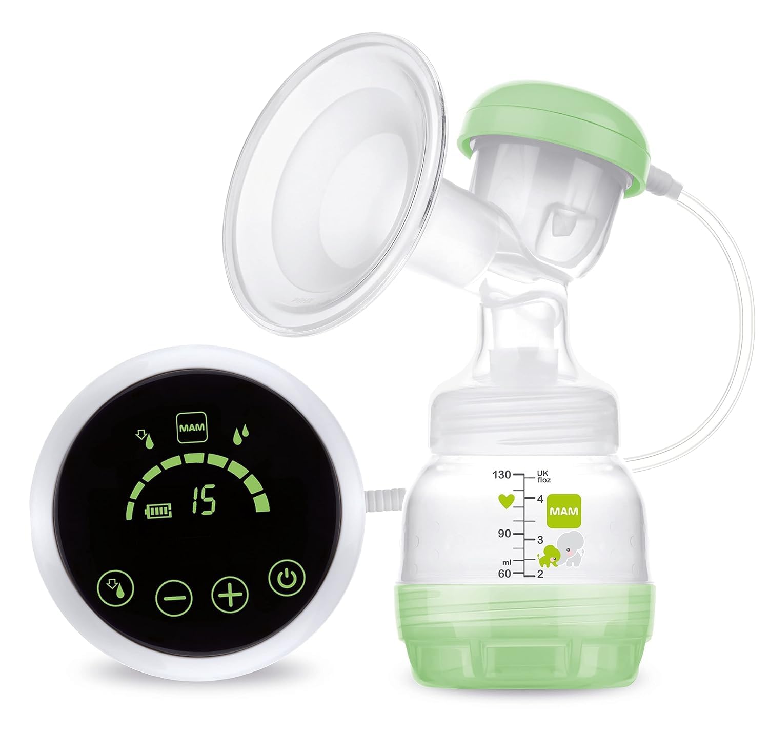 MAM 2in1 Milchpumpe – Flexible Nutzung als Handmilchpumpe oder als elektrische Milchpumpe – Pumpe für Muttermilch mit leichter Handhabung, grün