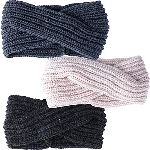 Serwoo Hoofdband voor dames, gebreid, 3 stuks, elastisch, zacht