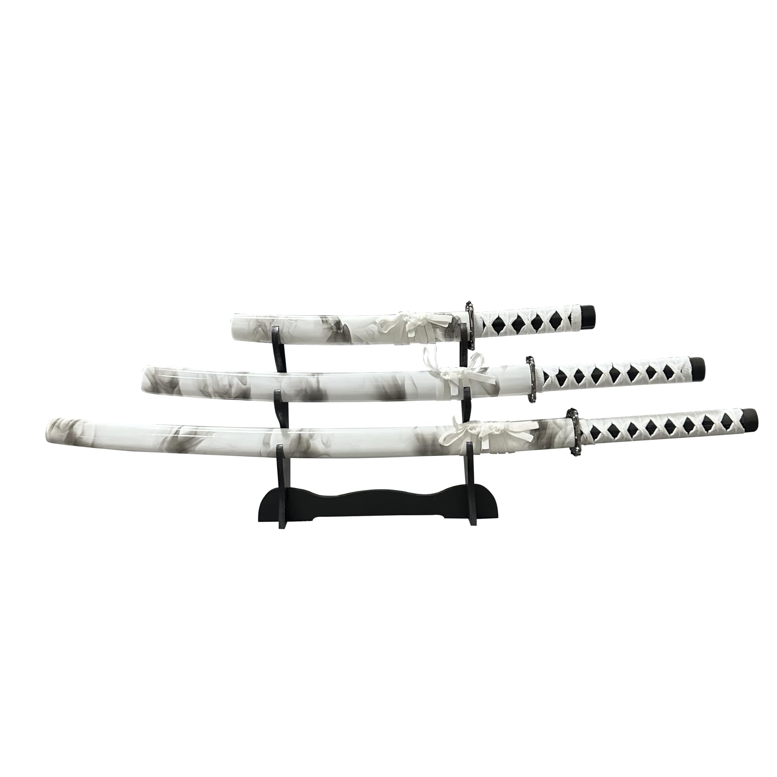 Samurai Sword Set 3-Piece with Stand – White Marble Katana