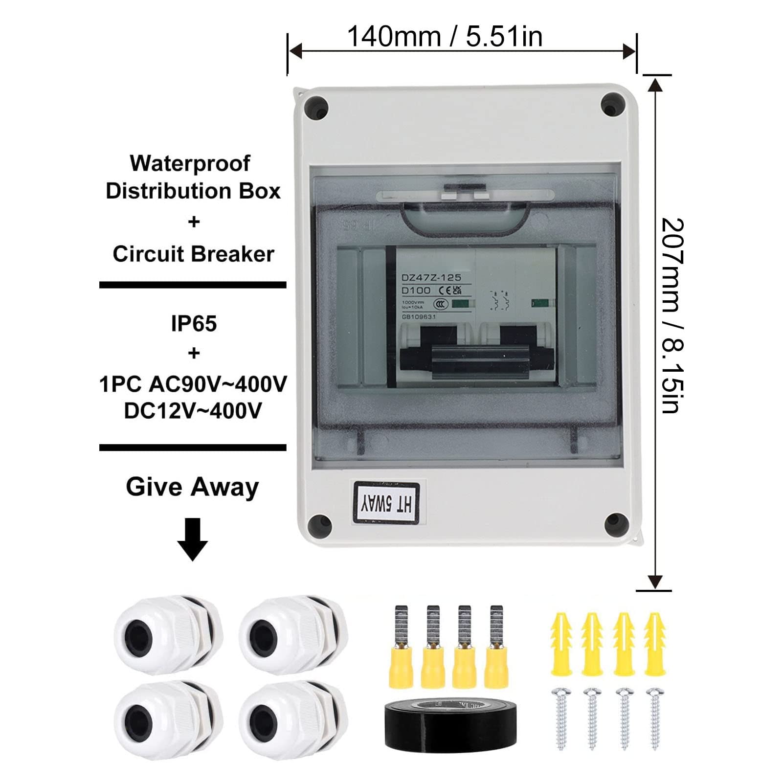 flexman Interruttore Automatico Miniaturizzato CC, Sezionatore Solare Impermeabile 2P CC 1000 V 100 A, Interruttori Automatici CC per Sistemi Fotovoltaici per Array Fotovoltaici RV