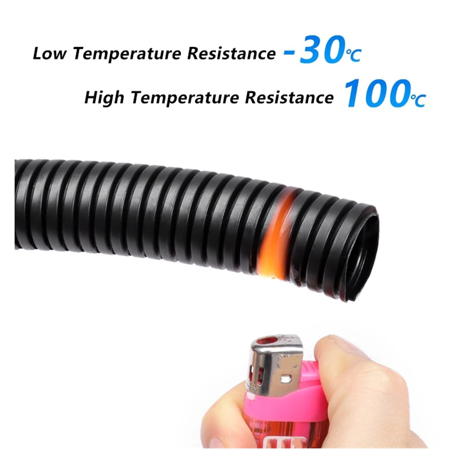 Tubo flessibile in filo ondulato isolato in PP da 1/3/5/10 metri, AD7,5 mm - 34,5 mm, guaina protettiva resistente al calore for cavi for auto(Black Open,ID17MM_5 METERS)