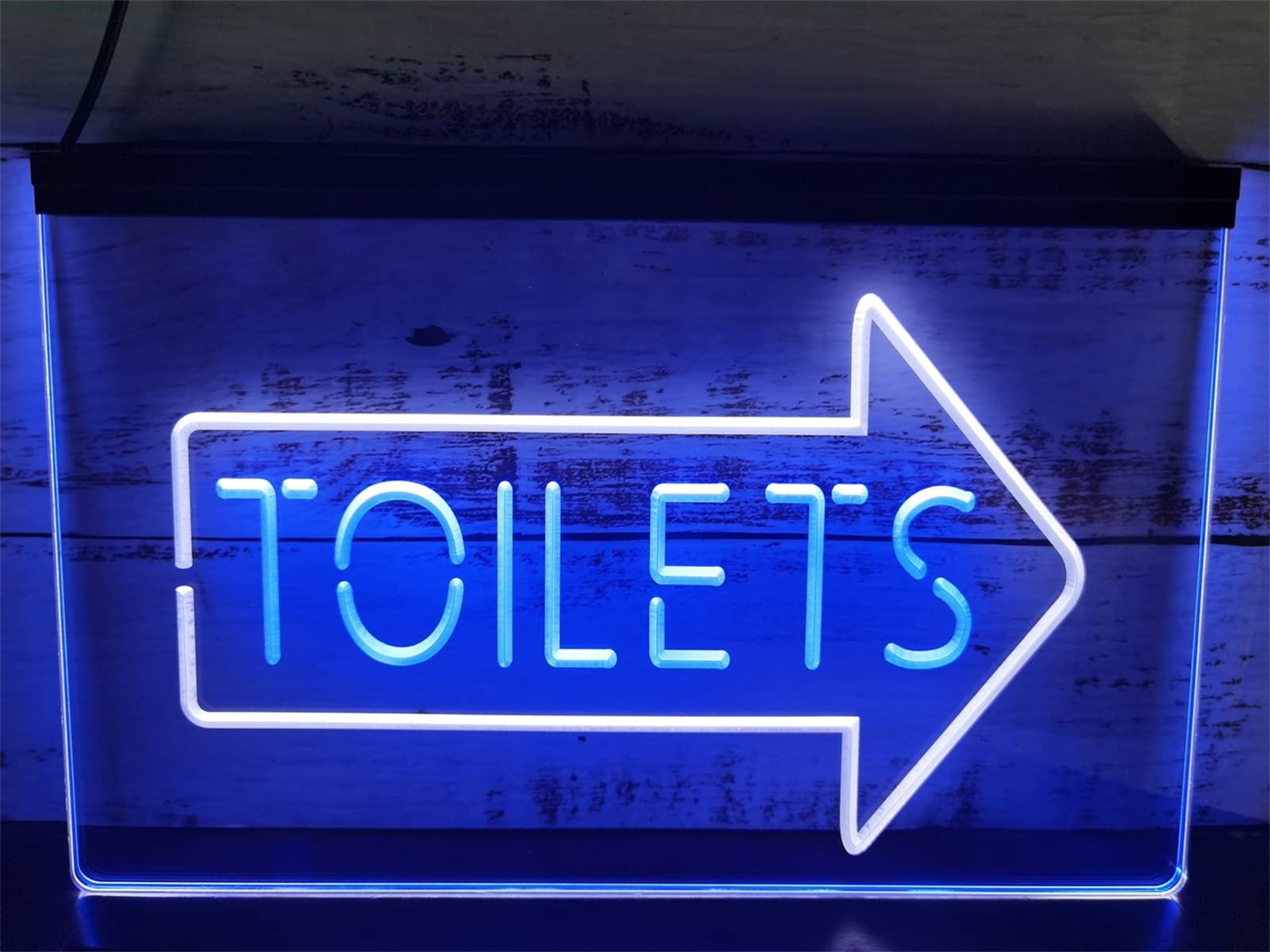 KEYQEEN Toilets Arrow Point To Right LED Neon Sign, Restroom Wall Decoration USB Dimming Neon Lights Acrylic Luminous Sign,White Blue,30x20cm