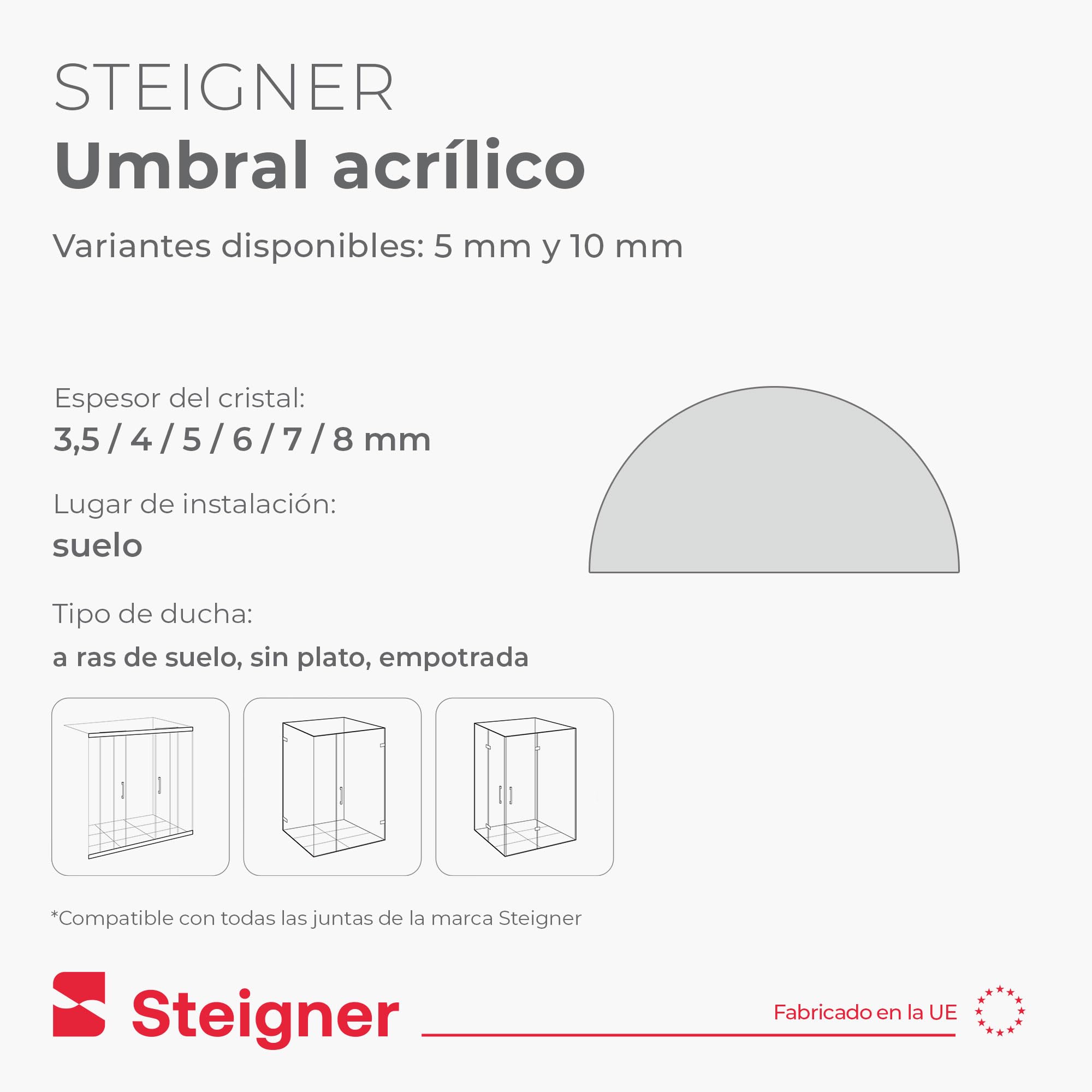 Barra semicircular acrílica autoadhesiva STEIGNER de 5 mm y 190 cm