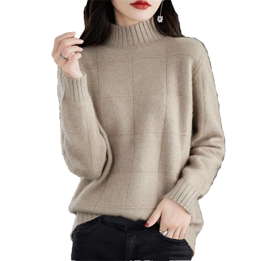 Damski sweter z dzianiny z golfem w jednolitym kolorze wąski sweter biurowy, Pnnrk, L