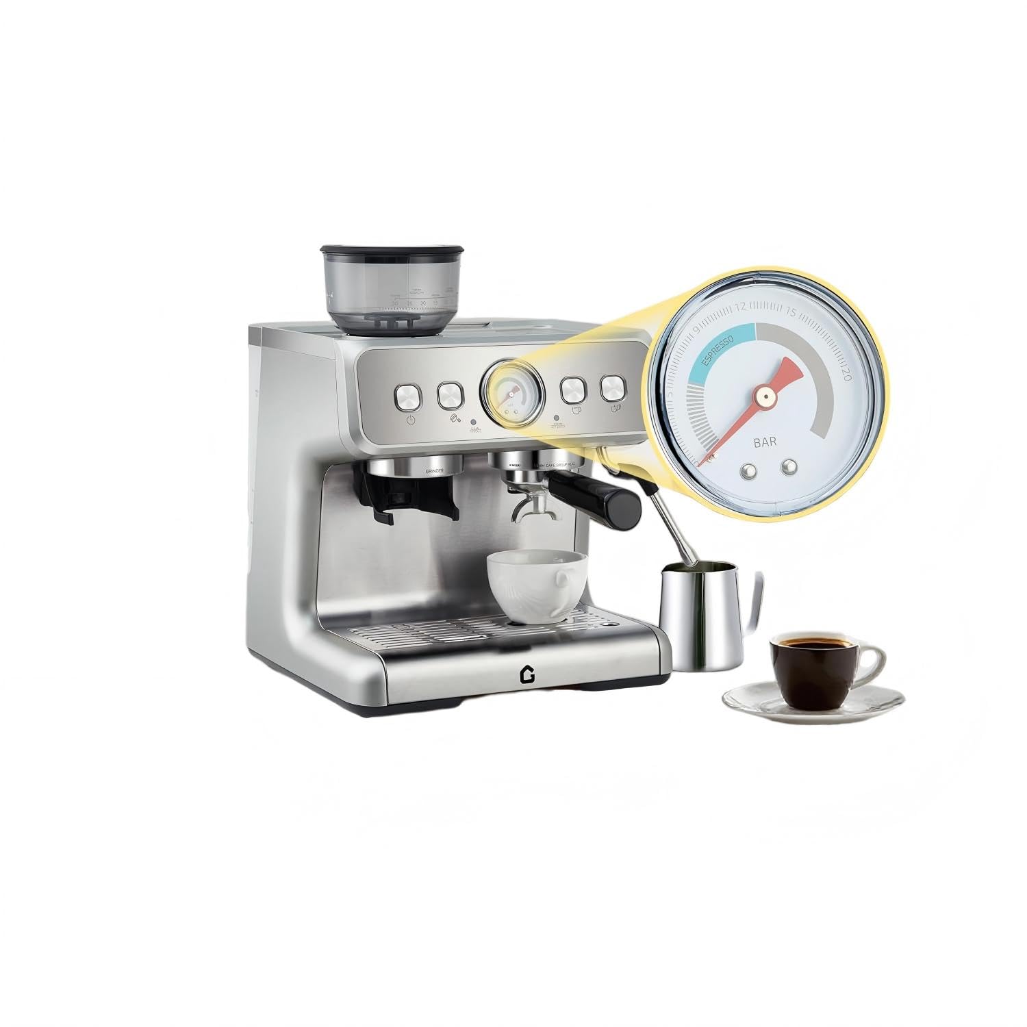Acekool Cafetera café expreso semiautomática profesional 20 bares con molinillo y 30 niveles molienda - Depósito 2,8L - Acero inoxidable silver al final