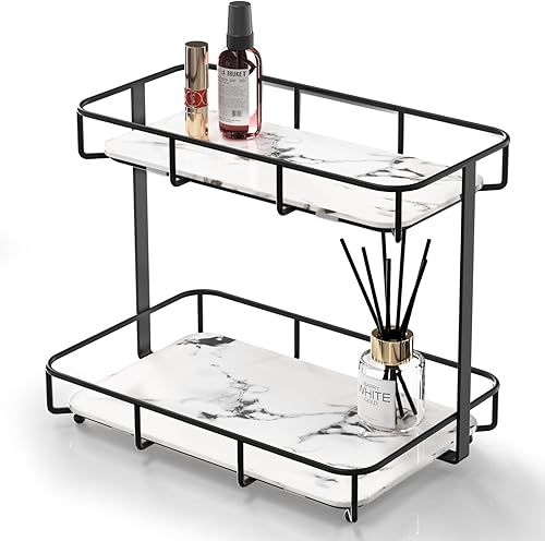 Organizador de baño, organizador de maquillaje, organizador de perfumes, bandeja de cerámica de mármol, organizador de cosméticos y cuidado de la