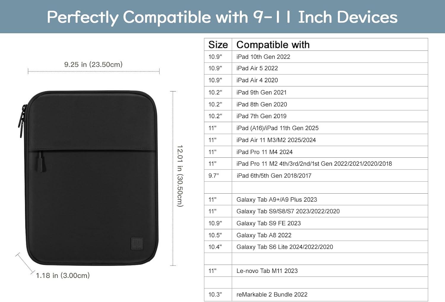 Dadanism 9-11 Inch Tablet Sleeve Padded Carrying Case for iPad (A16) 11th Gen 11", iPad 10th Gen 10.9", i-Pad Air/Pro 11", i-Pad Air 5/4 10.9", i Pad 9/8/7th Gen, Galaxy Tab A9+ Plus 11",Black - Image 2