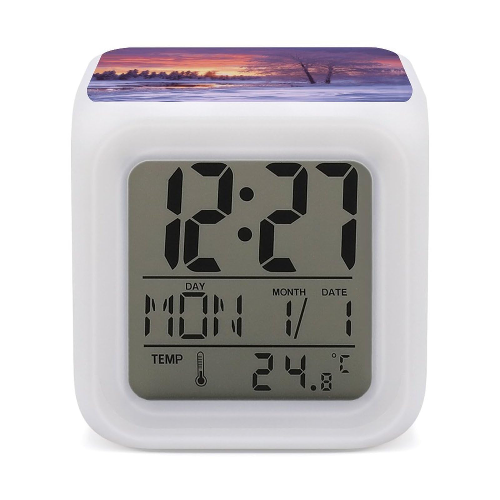 FekiLoot Winter Landscape Alarm Clock for Heavy Sleepers Wake Up Digital Clock with 7 Color Changing Night Light Super Loud Digital Alarm Clocks Small Machine Alarm Clocks