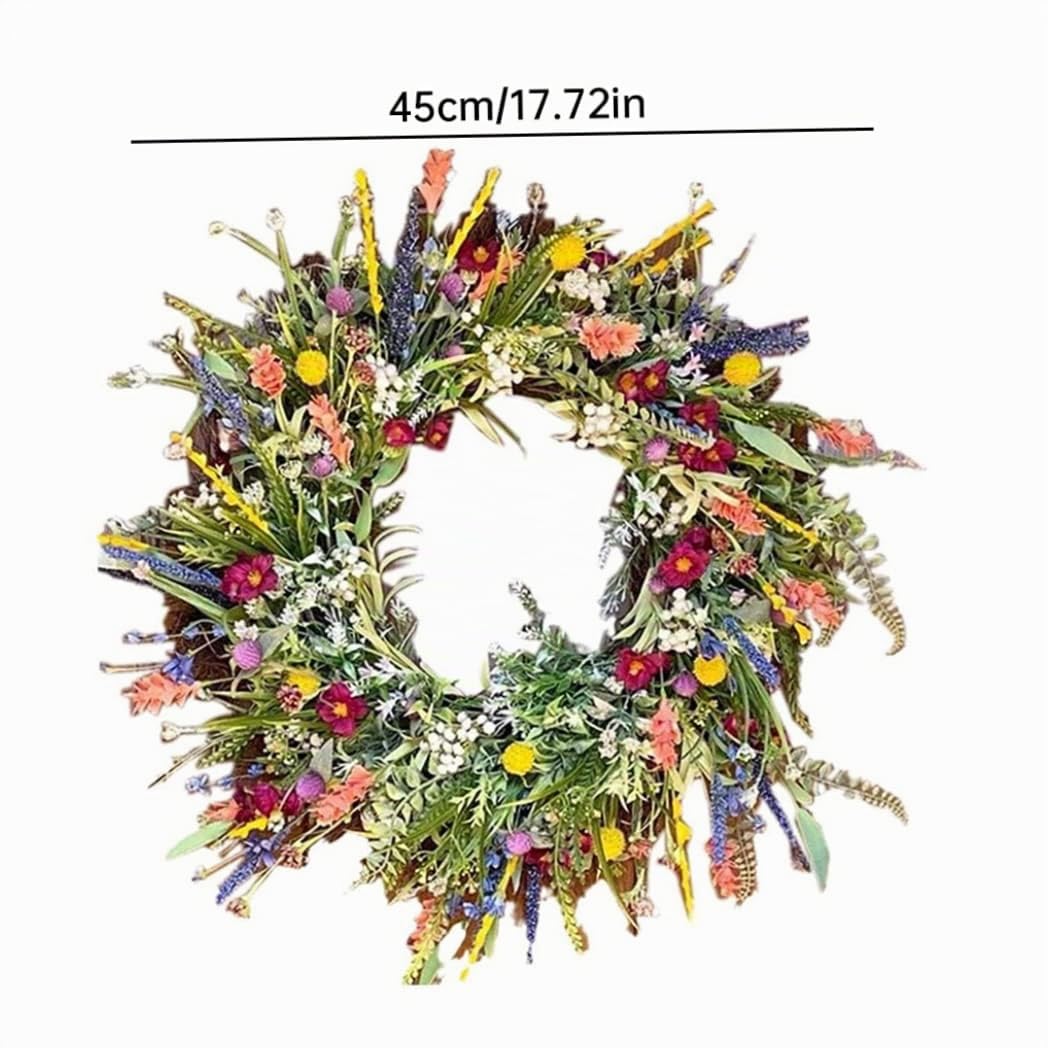 TüRkranz aus Künstlichen Wildblumen - Dekorative Mehrzweck-Girlande für Frühling und Sommer - Haustür-Kranz, 17,72 Zoll